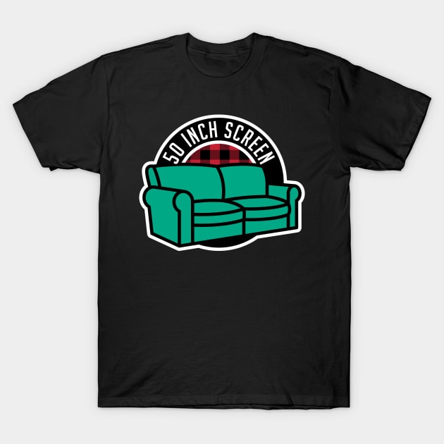 50 Inch Screen, Money Green Leather Sofa T-Shirt by Fourteen21 Designs